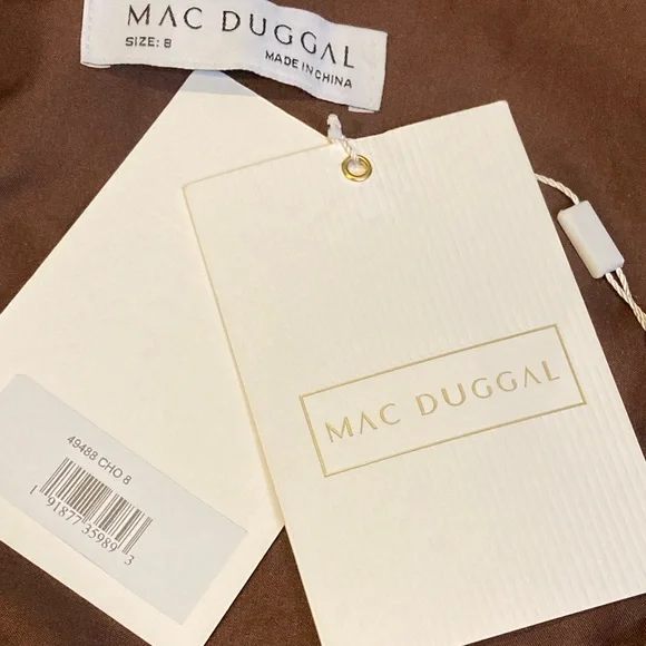 NWT Mac Duggal 49488 Brown Halter Neck Flower Detail Ruffled Midi Dress - Sz 8